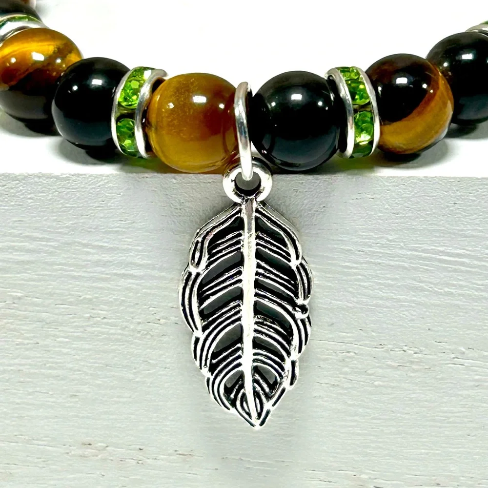 Handmade Feather Charm Bracelet with Natural Tiger Eye Stones! - Picture 8 of 8